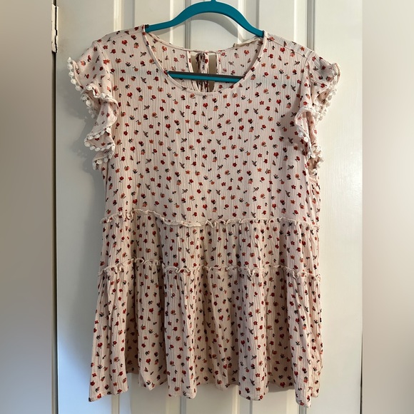 Altar'd State Tops - Alter’d State - Pale Pink Ditsy Floral Tiered Top